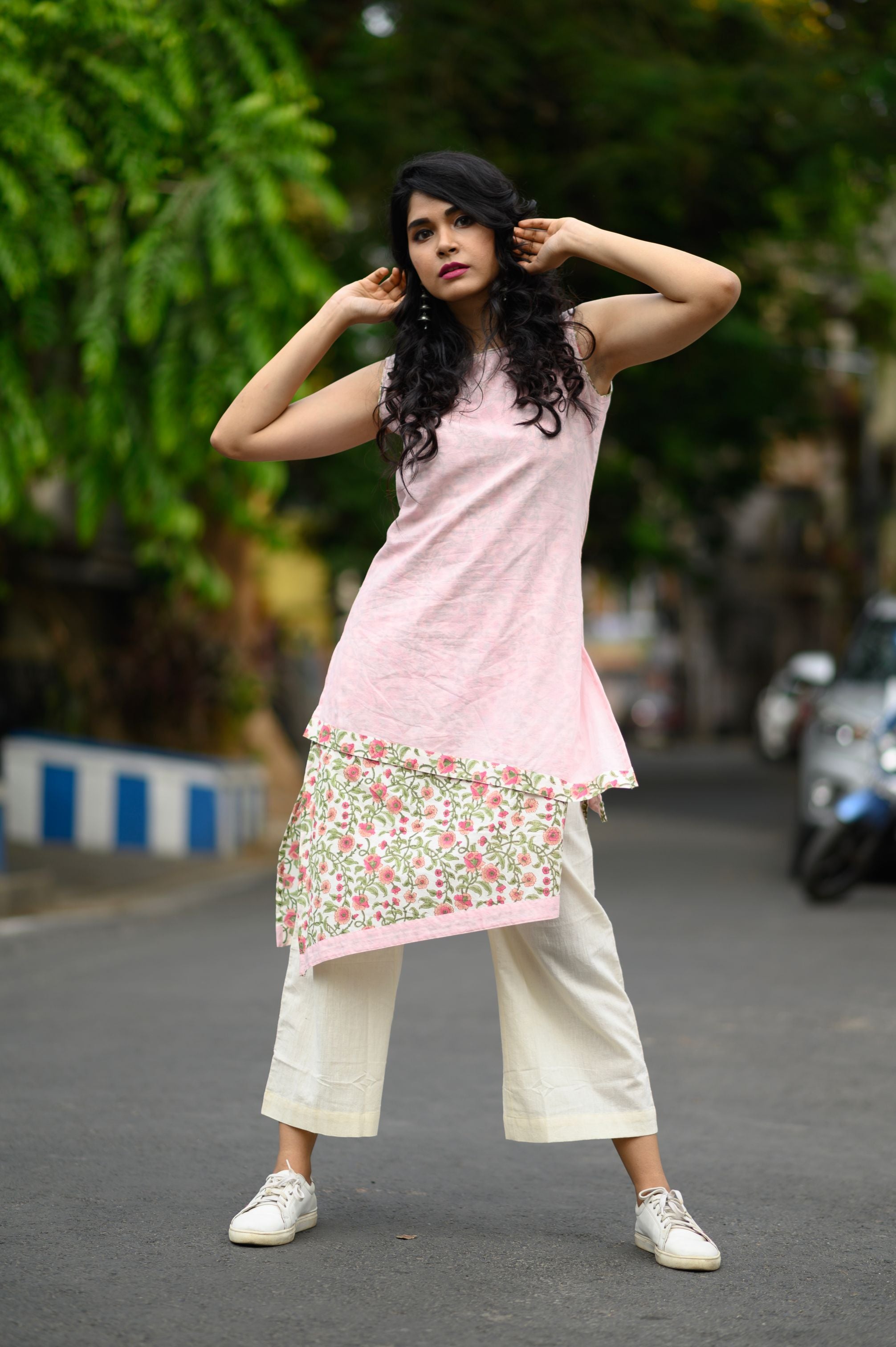 Pink Layered Floral Printed Kurta - NamegStore