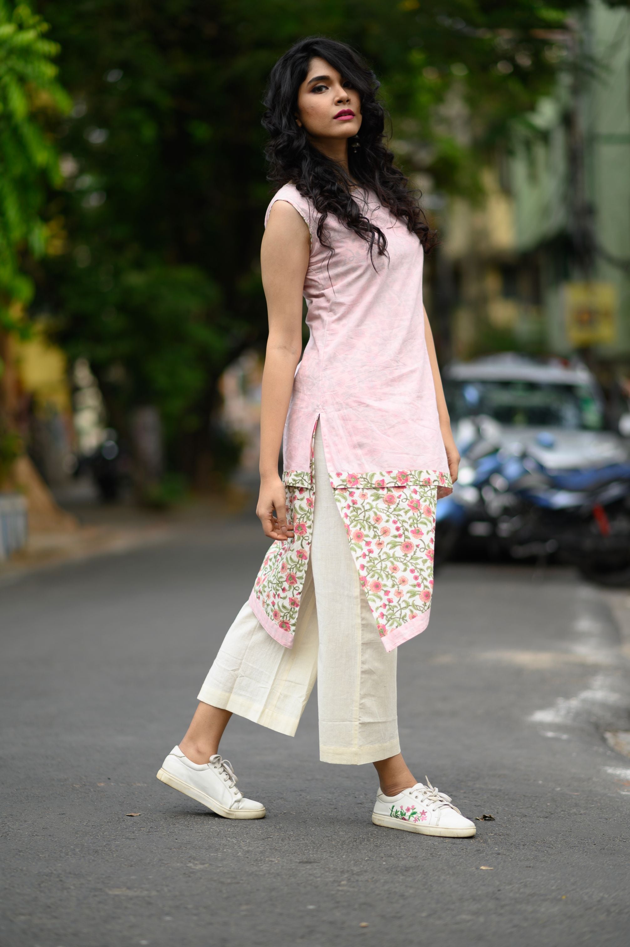 Pink Layered Floral Printed Kurta - NamegStore