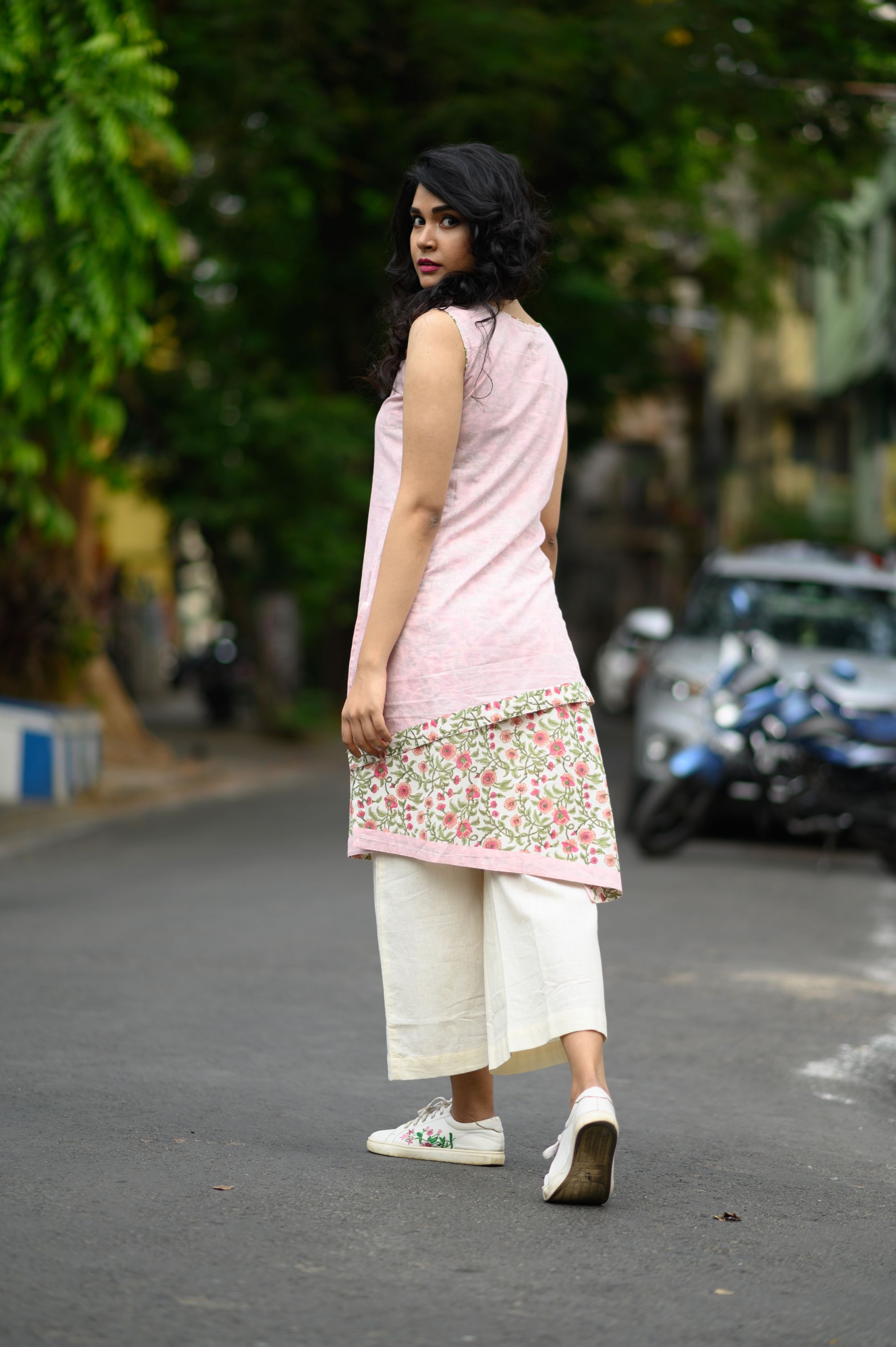 Pink Layered Floral Printed Kurta - NamegStore