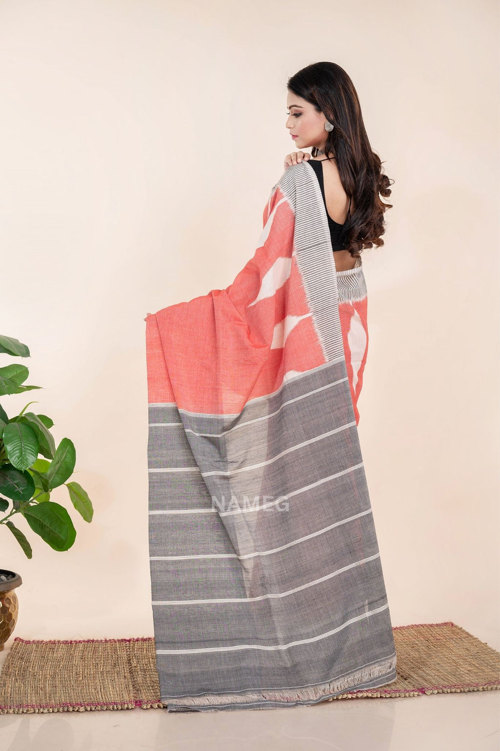 Peach Ikkat Cotton Saree