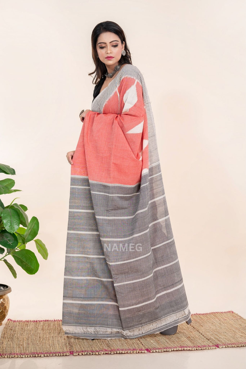 Peach Ikkat Cotton Saree