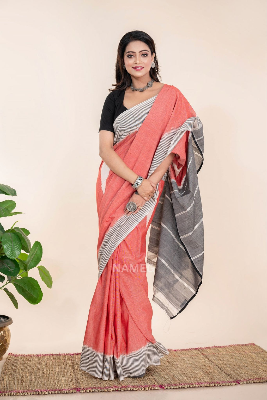 Peach Ikkat Cotton Saree