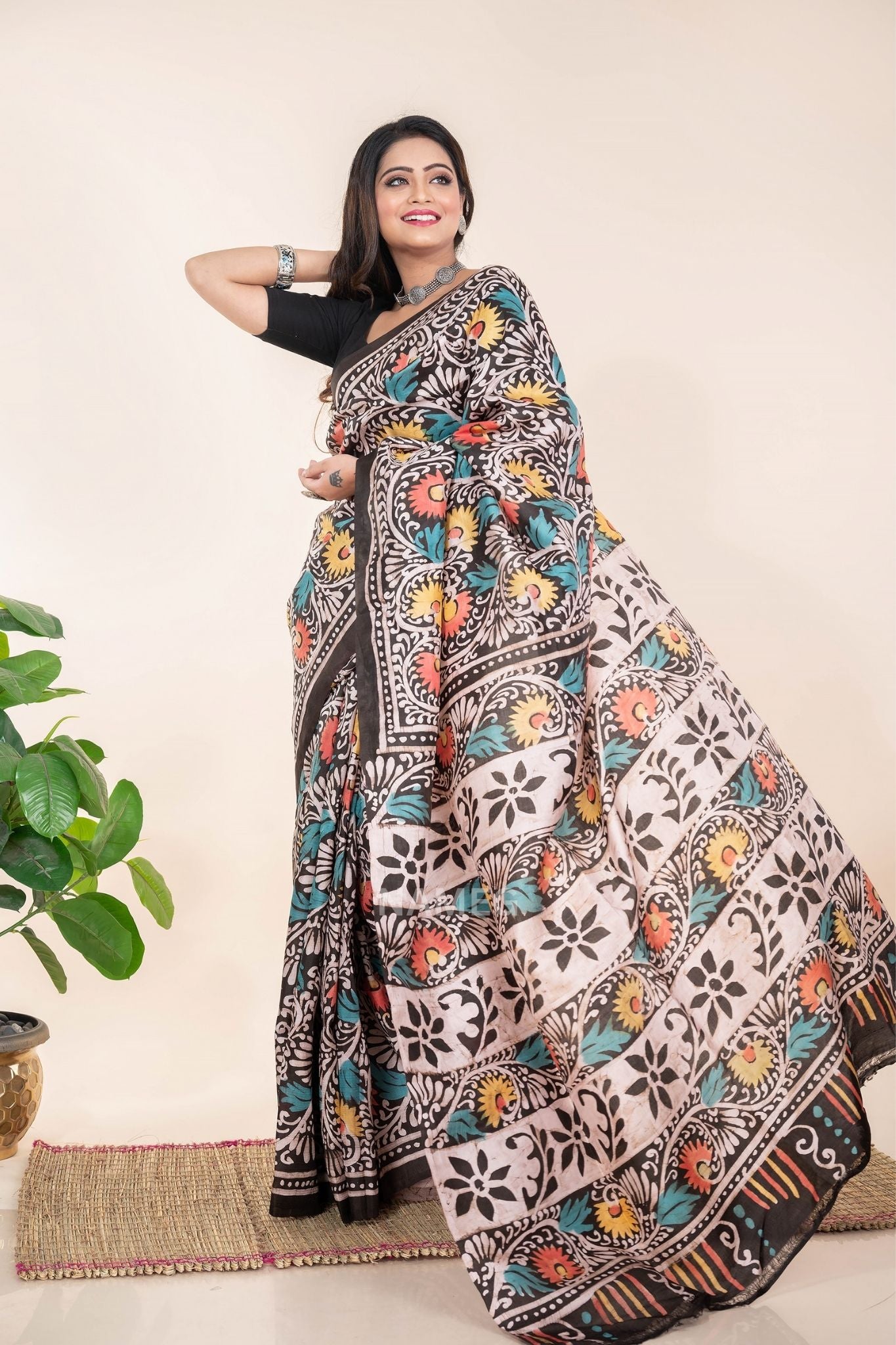 Floral Silk Batik Saree