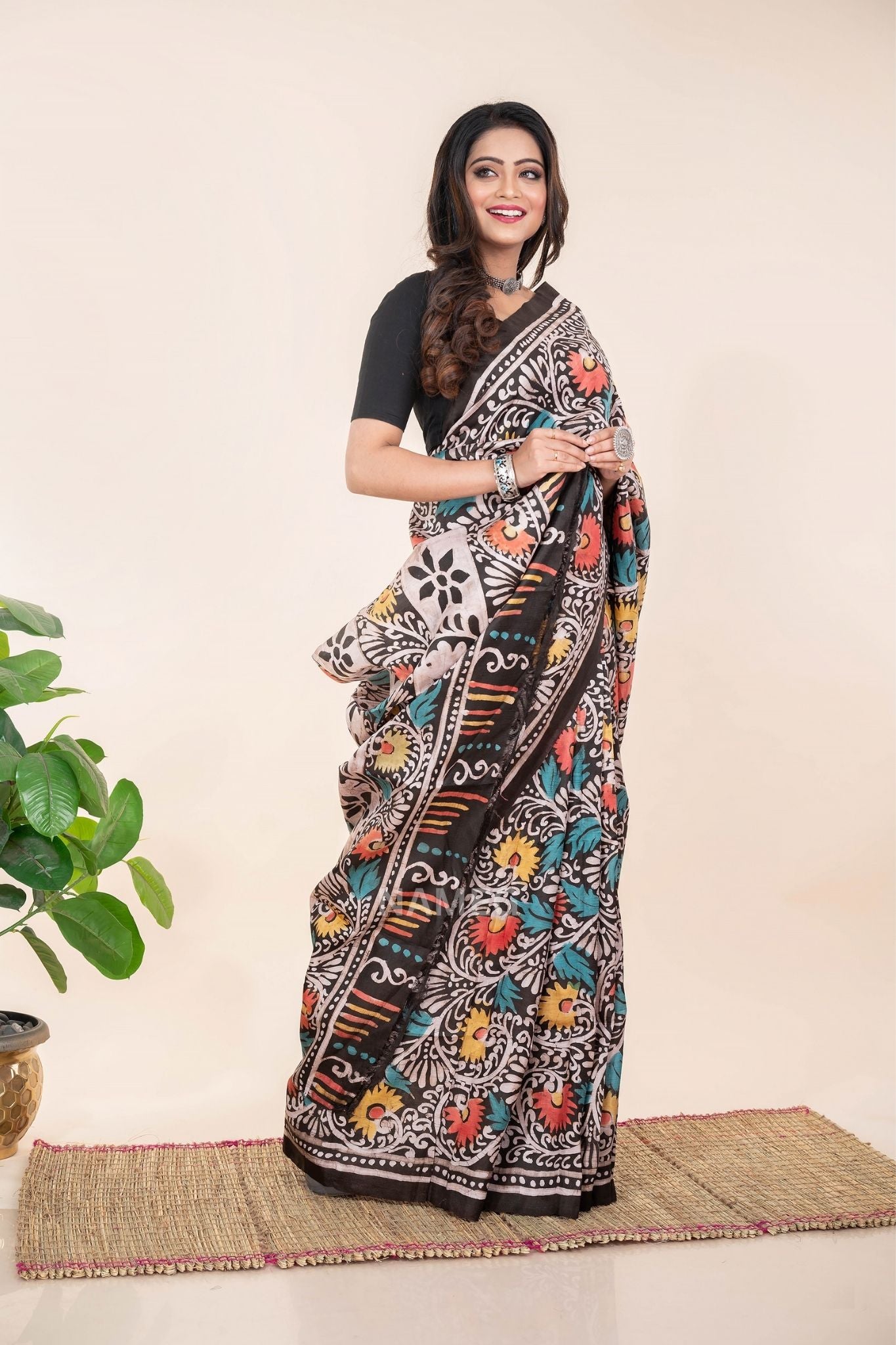 Floral Silk Batik Saree