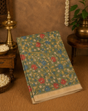 Hand-Painted Kalamkari Chanderi Silk Saree | Blue & Green