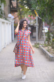 Red & Green Cotton Checked Japi Loose Style Dress