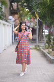 Red & Green Cotton Checked Japi Loose Style Dress