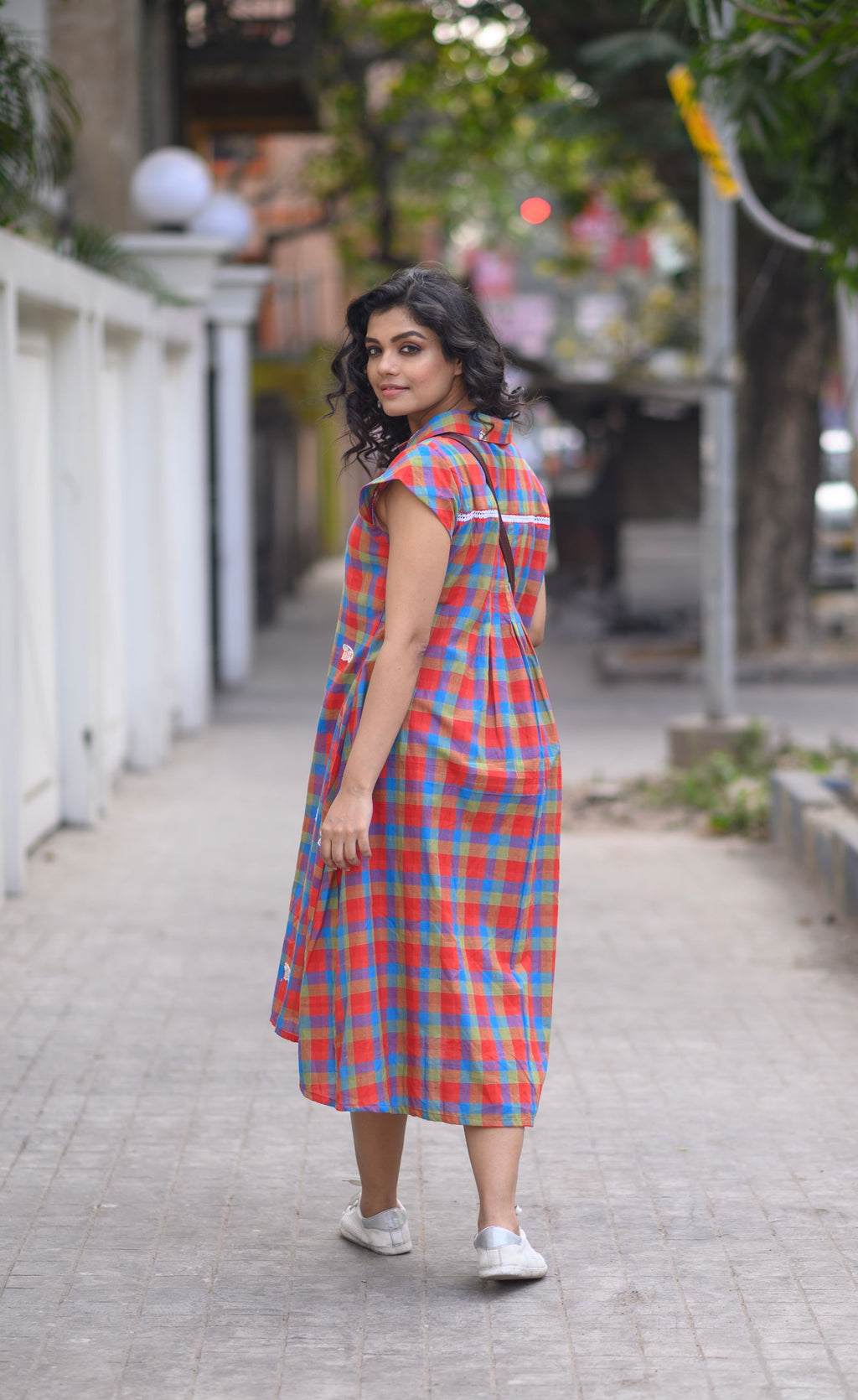 Red & Green Cotton Checked Japi Loose Style Dress