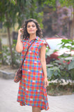 Red & Green Cotton Checked Japi Loose Style Dress