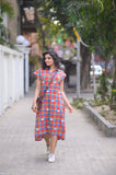 Red & Green Cotton Checked Japi Loose Style Dress