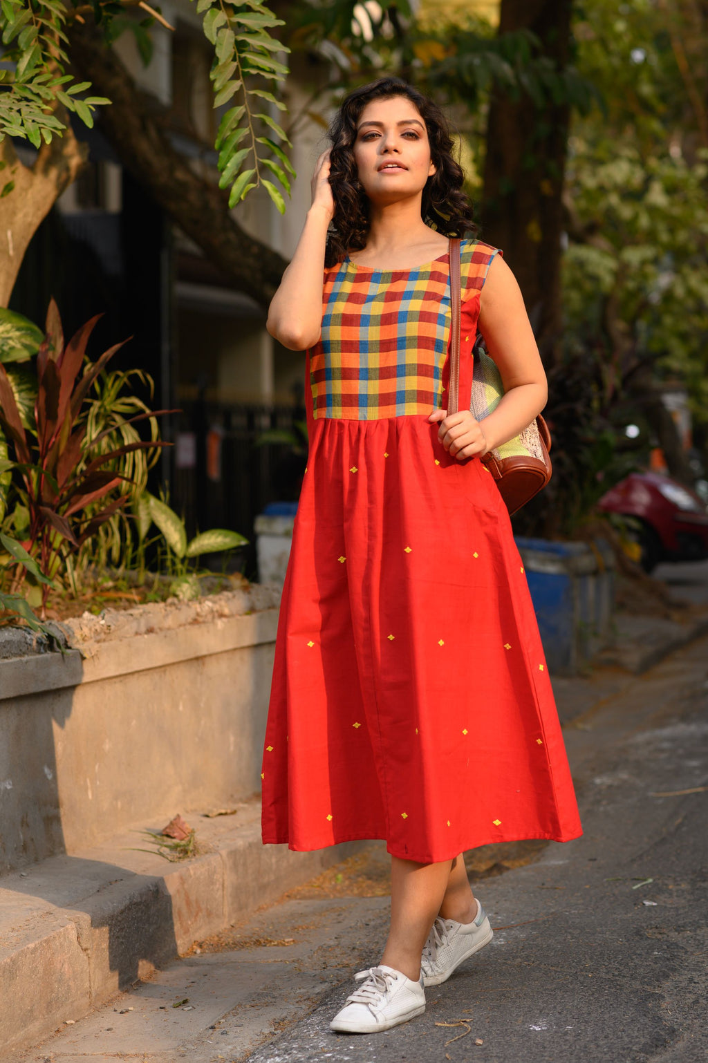 Red Rangoli Cotton Frock Dress