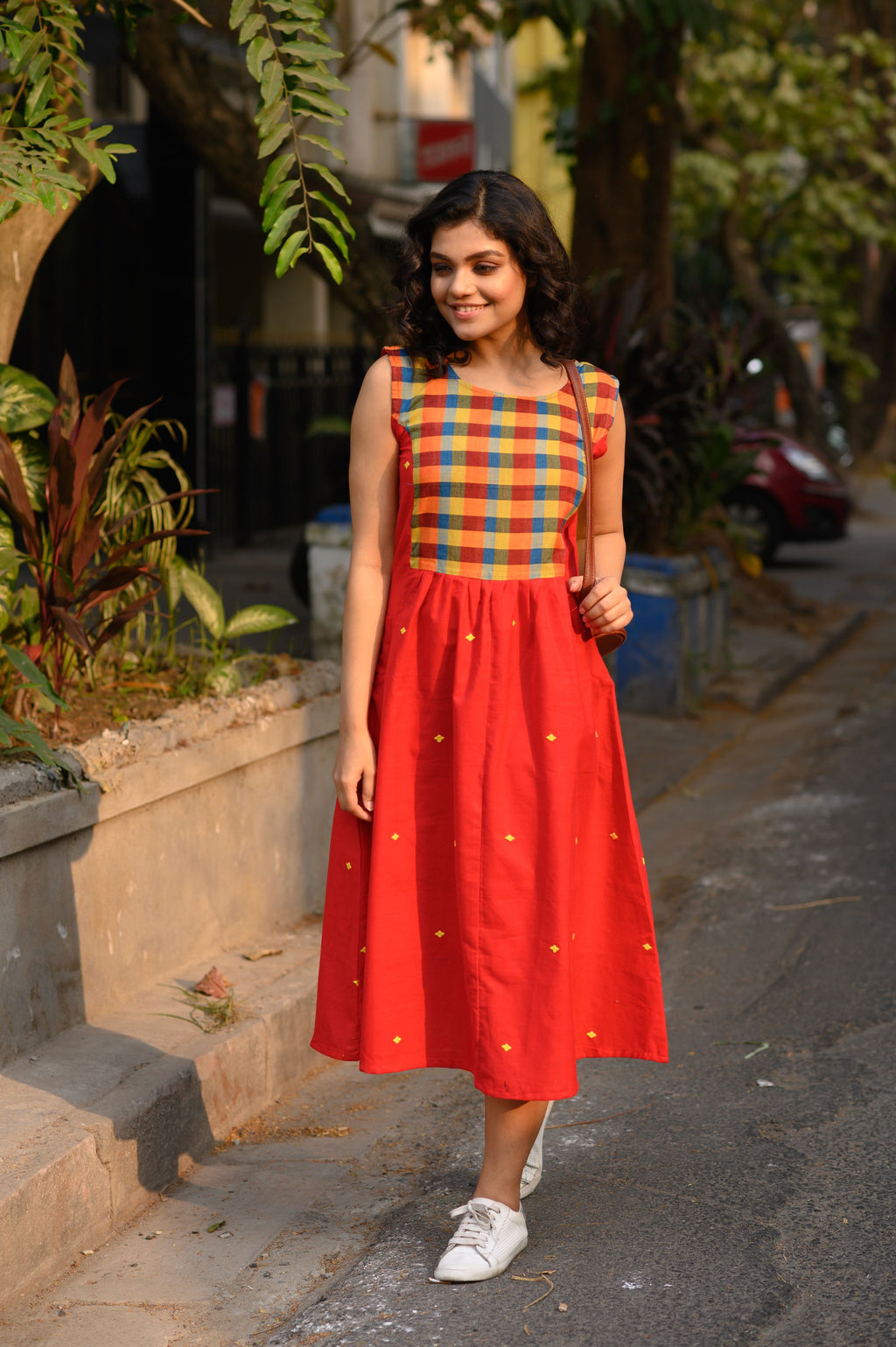 Red Rangoli Cotton Frock Dress