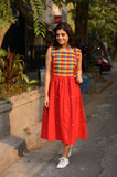 Red Rangoli Cotton Frock Dress
