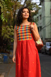Red Rangoli Cotton Frock Dress