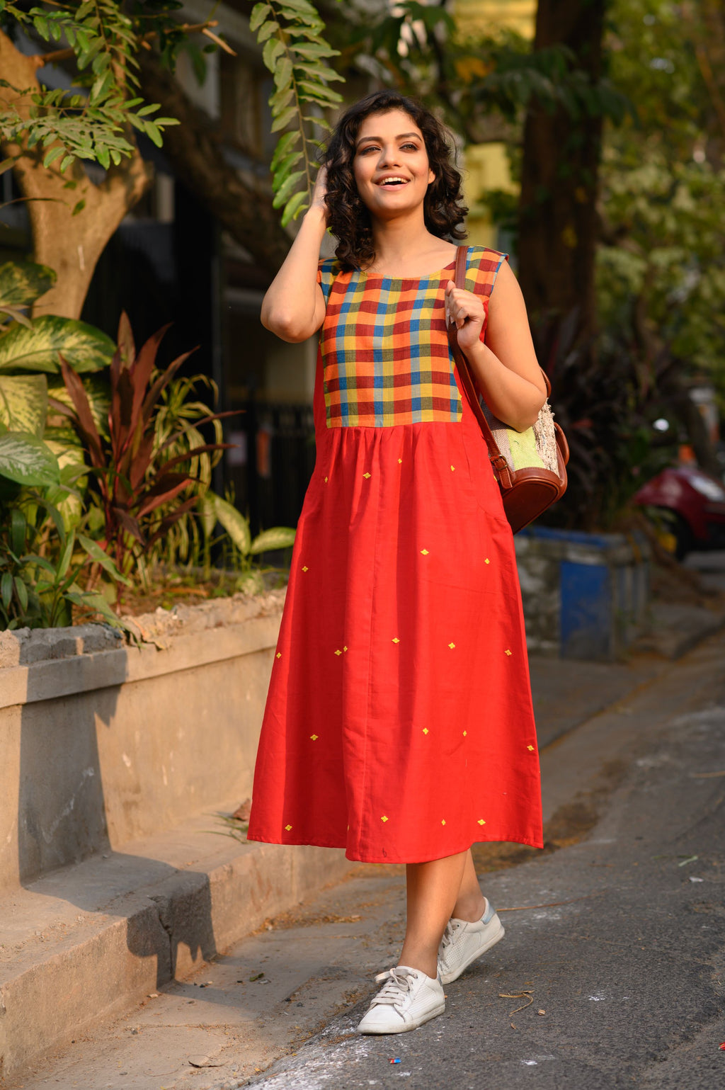Red Rangoli Cotton Frock Dress