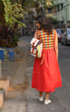 Red Rangoli Cotton Frock Dress