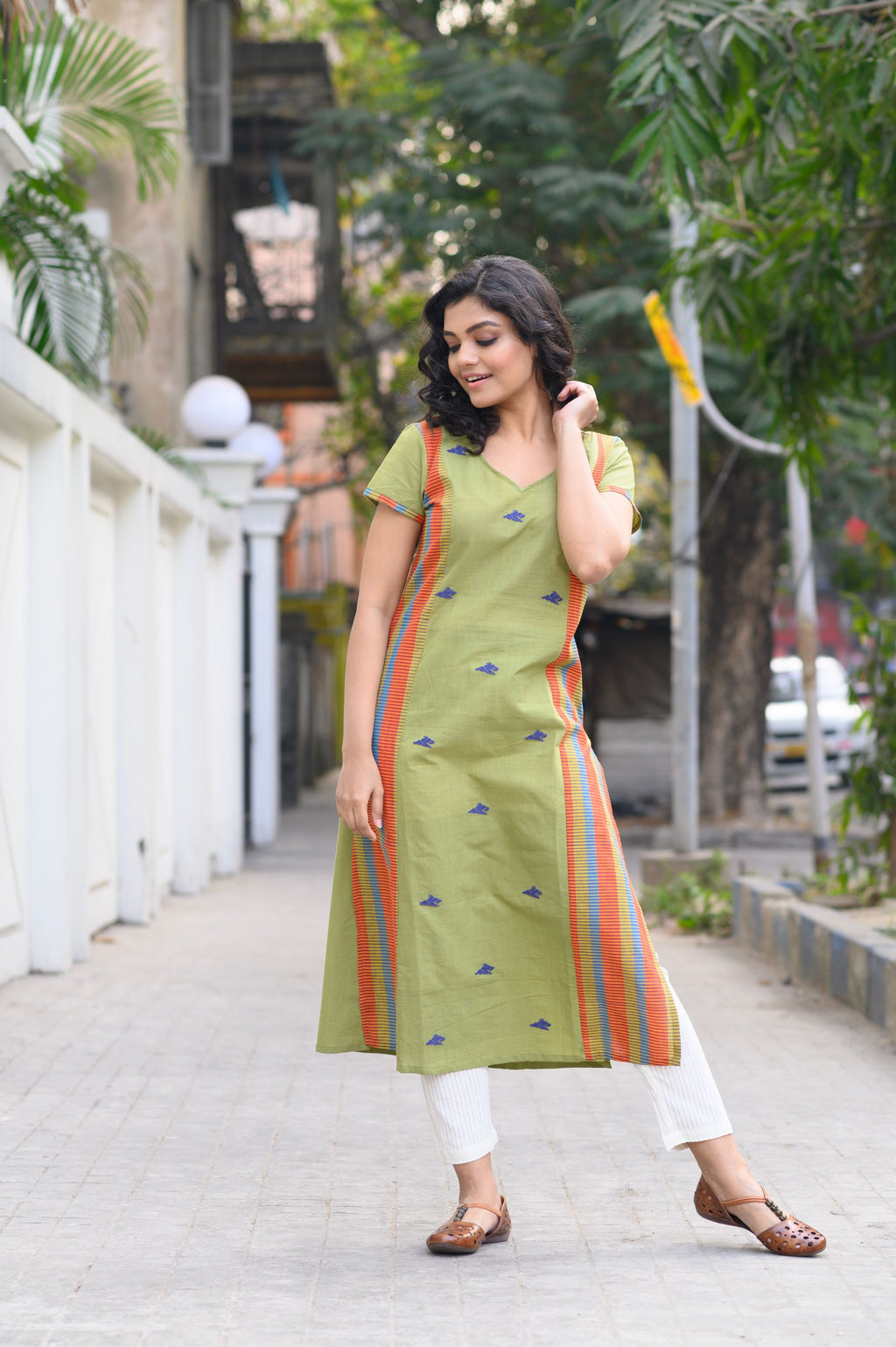 Green Cotton Xeuji Kurti