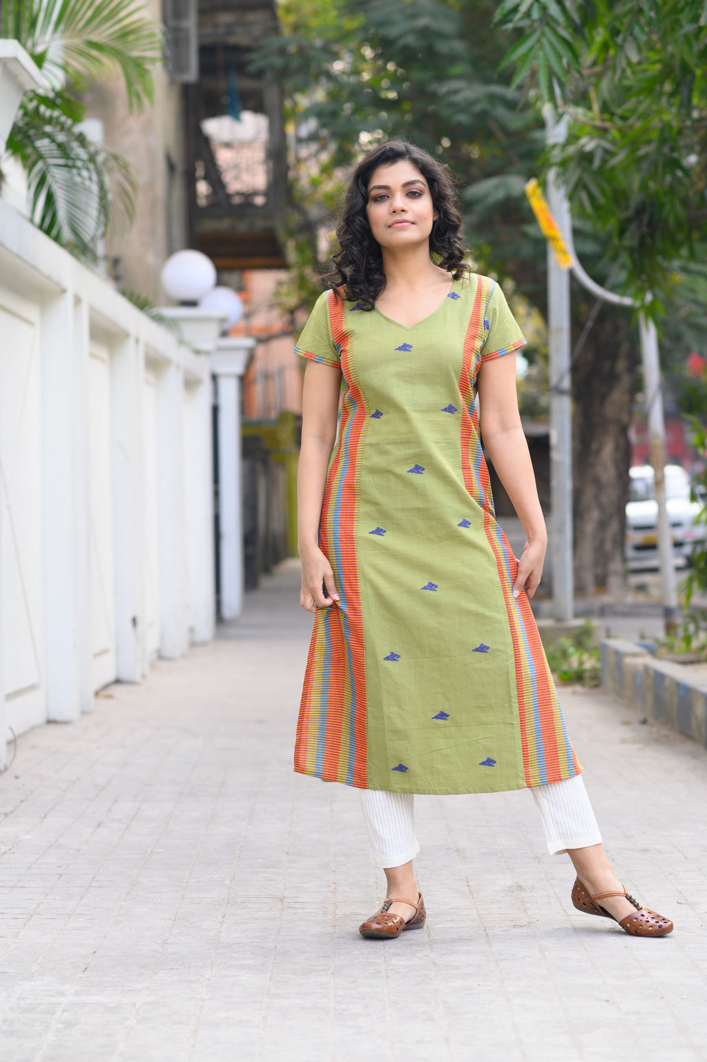 Green Cotton Xeuji Kurti