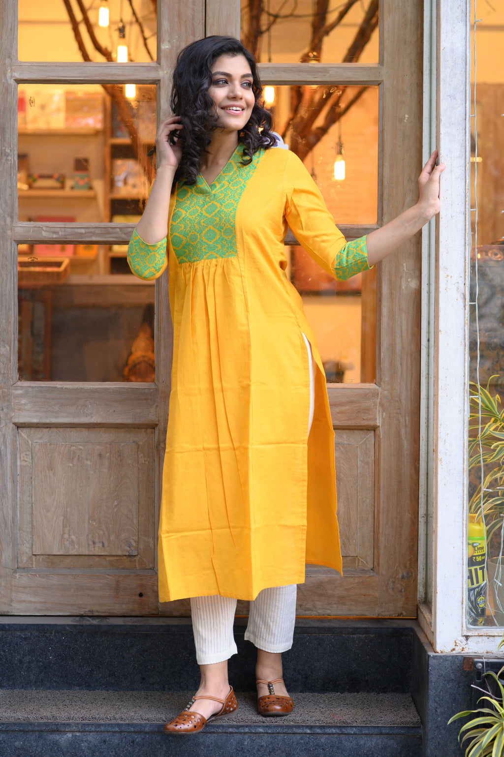 Bright Yellow Cotton Narji Kurti