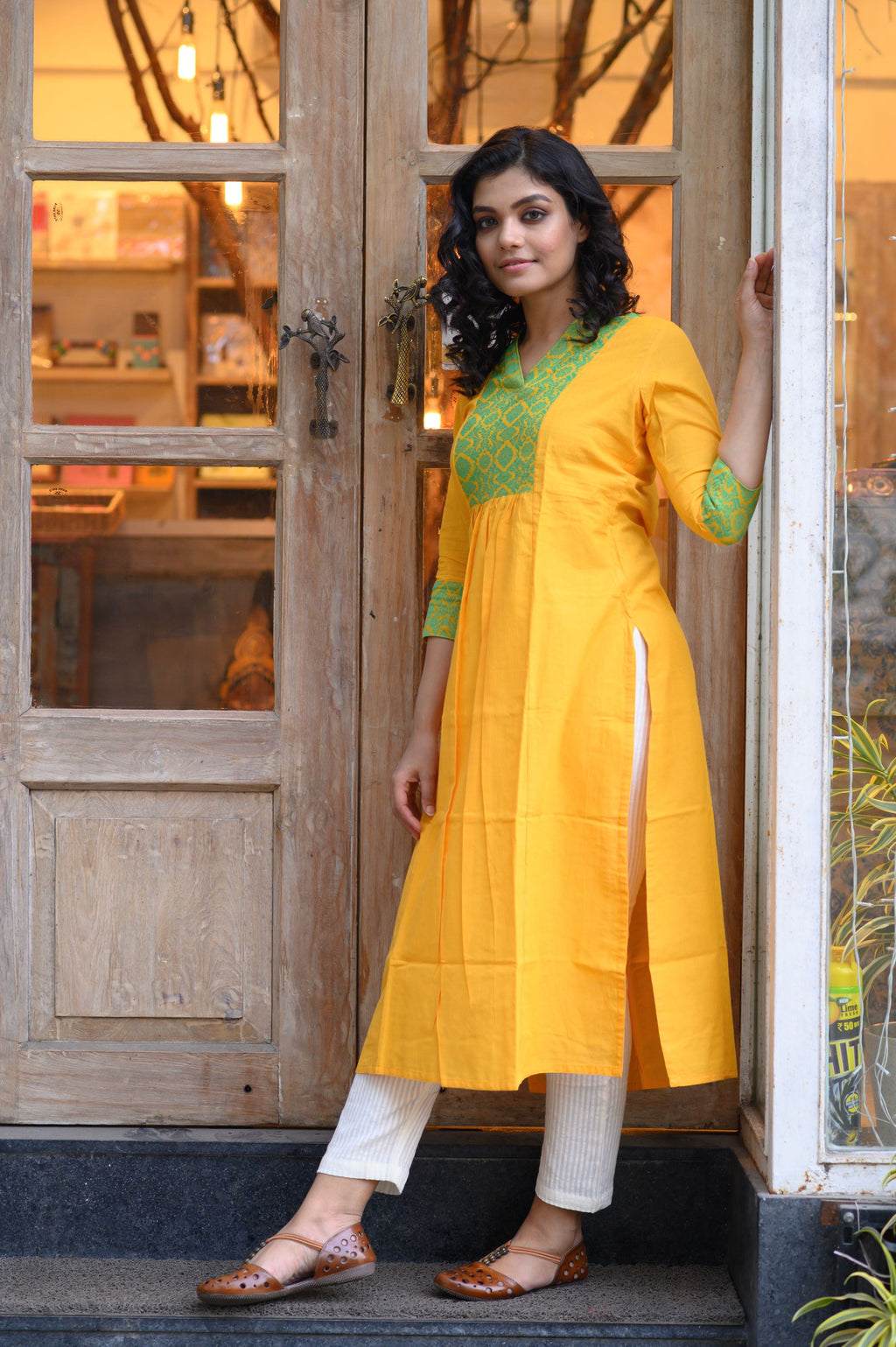 Bright Yellow Cotton Narji Kurti