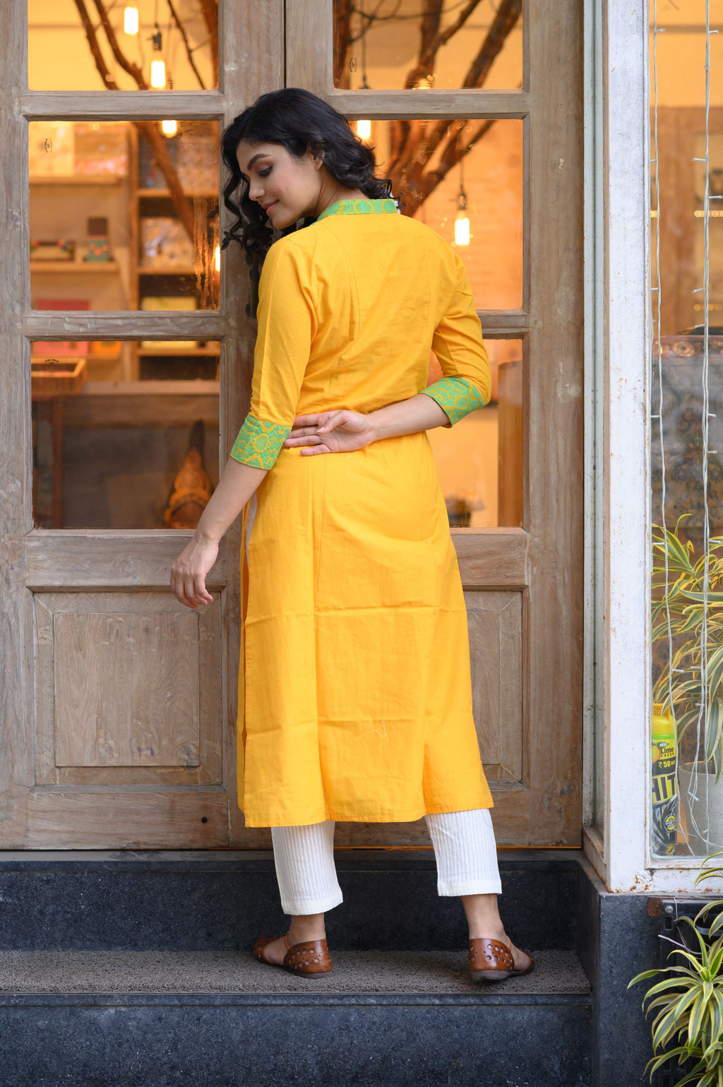 Bright Yellow Cotton Narji Kurti