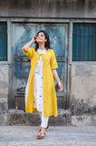 White Handloom Cotton Kurta with Yellow Shrug
