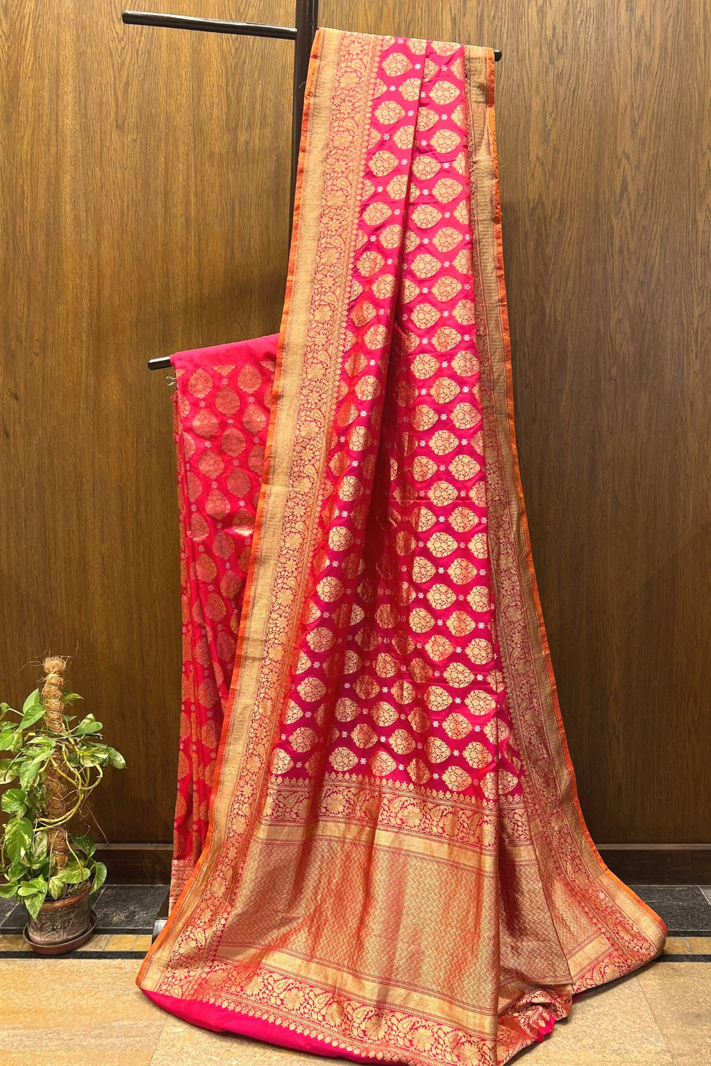 Red Silver Gold Buti Banarasi Saree