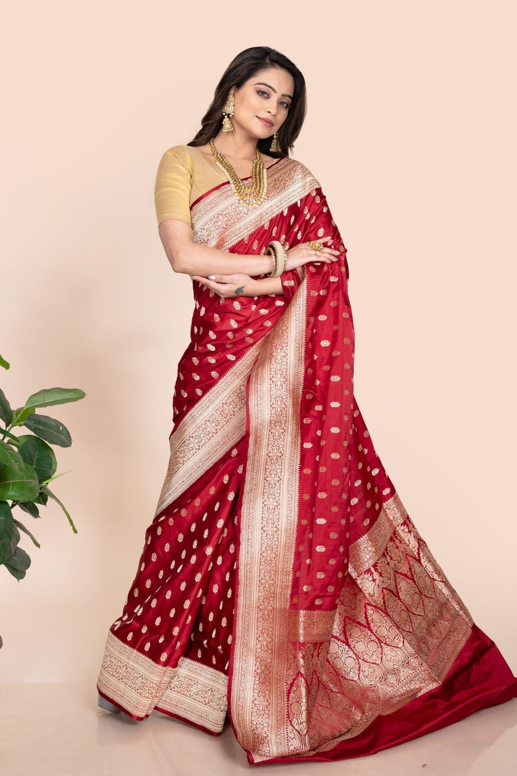 Red Banarasi Satin Silk Saree
