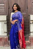 Bright Blue & Red Matka Silk Saree