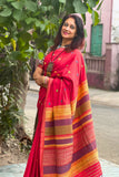 Red Eri & Mulberry Silk Handwoven Saree