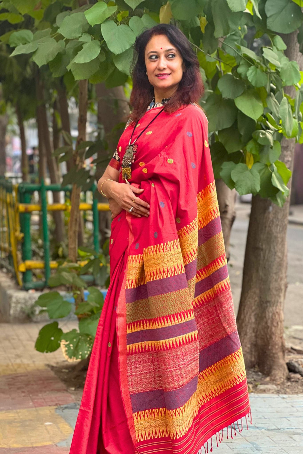 Red Eri & Mulberry Silk Handwoven Saree