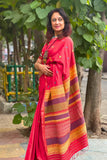 Red Eri & Mulberry Silk Handwoven Saree
