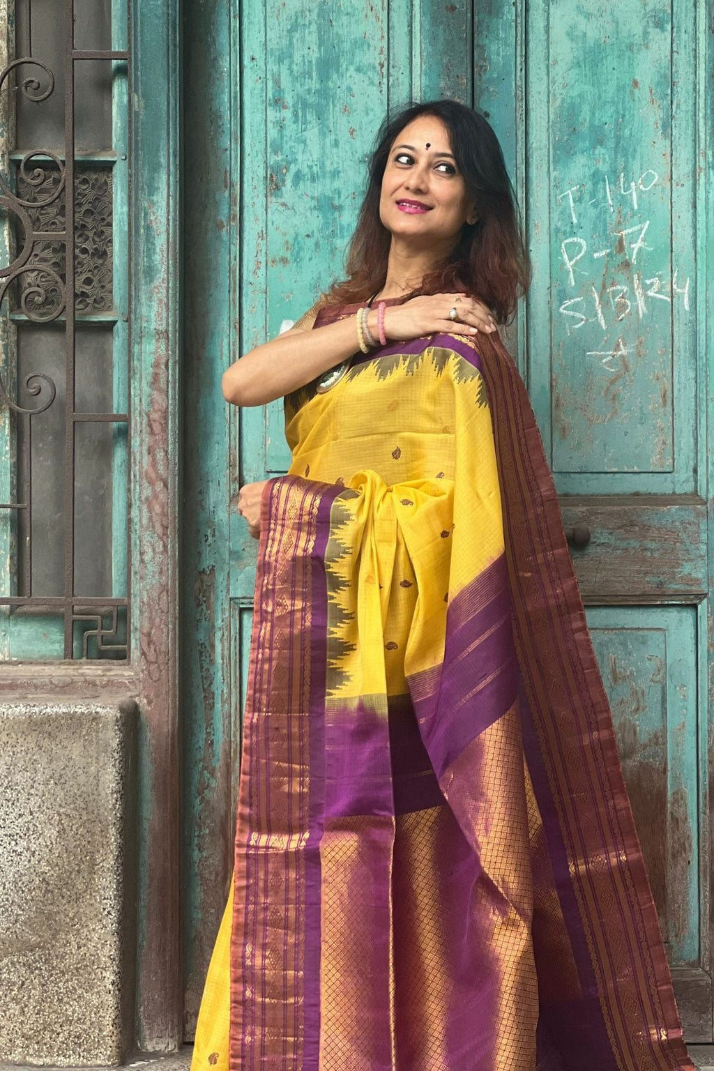 Yellow & Purple Sico Gadwal Saree