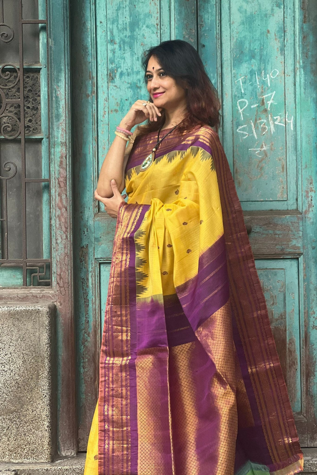 Yellow & Purple Sico Gadwal Saree