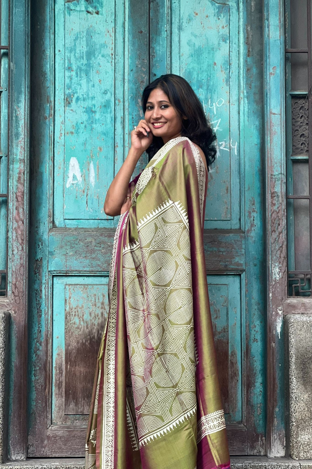 Green Printed Handloom Silk Saree