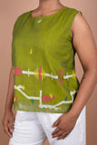 Leafy Cotton Green Jamdani Sleeveless Top | Handwoven Cotton