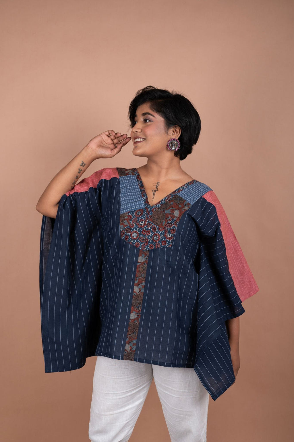 Short Cotton Kaftan – Blue Handloom Elegance | Comfortable & Stylish