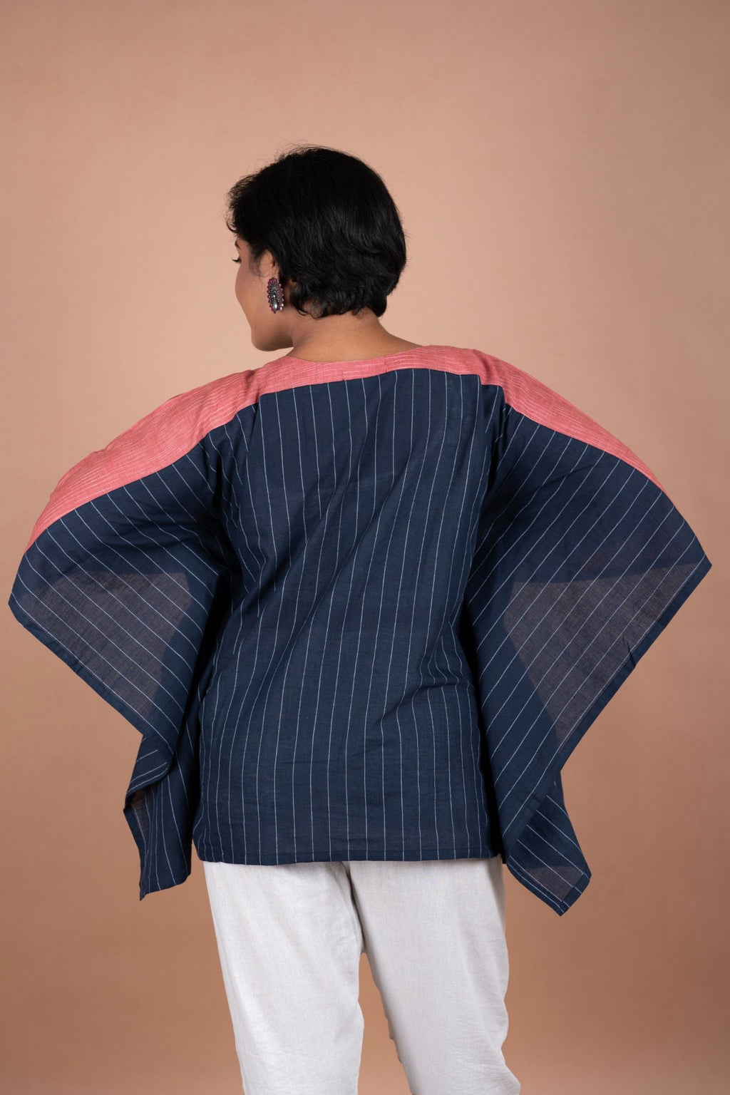 Short Cotton Kaftan – Blue Handloom Elegance | Comfortable & Stylish