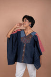 Short Cotton Kaftan – Blue Handloom Elegance | Comfortable & Stylish