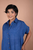 Handloom Cotton Check Blue Shirt – Half Sleeves | Breezy Summer Essential