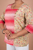Elegant Block Cotton Printed & Ikkat Fusion Top