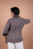 Black Ajrakh Cotton Top with Handloom Yoke Fusion