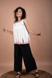 Minimalistic Sleeveless White Jamdani Cotton Top with Temple Border