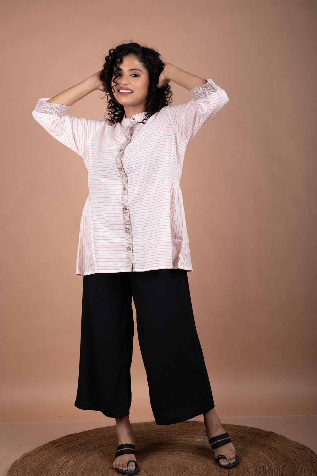 Elegant Handloom Cotton Chinese Collar Shirt