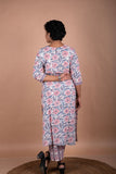 Blue & Pink Cotton Handblock Print Kurta & Pants Set