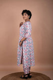 Blue & Pink Cotton Handblock Print Kurta & Pants Set