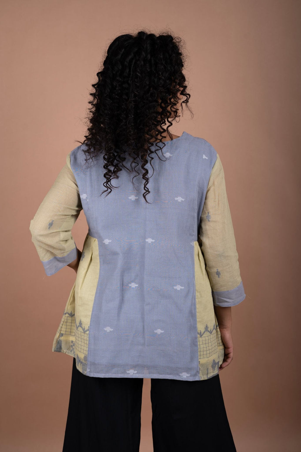 Grey & Green Cotton Jamdani Top