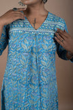 Blue & Green Cotton Block Printed Kurta & Pant Set