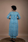 Blue & Green Cotton Block Printed Kurta & Pant Set