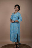 Blue & Green Cotton Block Printed Kurta & Pant Set